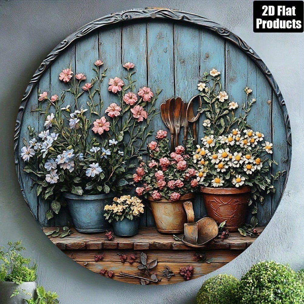 Gardening Tools Vintage - Винтажная круглая алюминиевая настенная табличка, металлическая